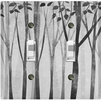 Gray Forest Trees Nature Themed 2 - Gang Toggle Light Switch Standard Wall Plate