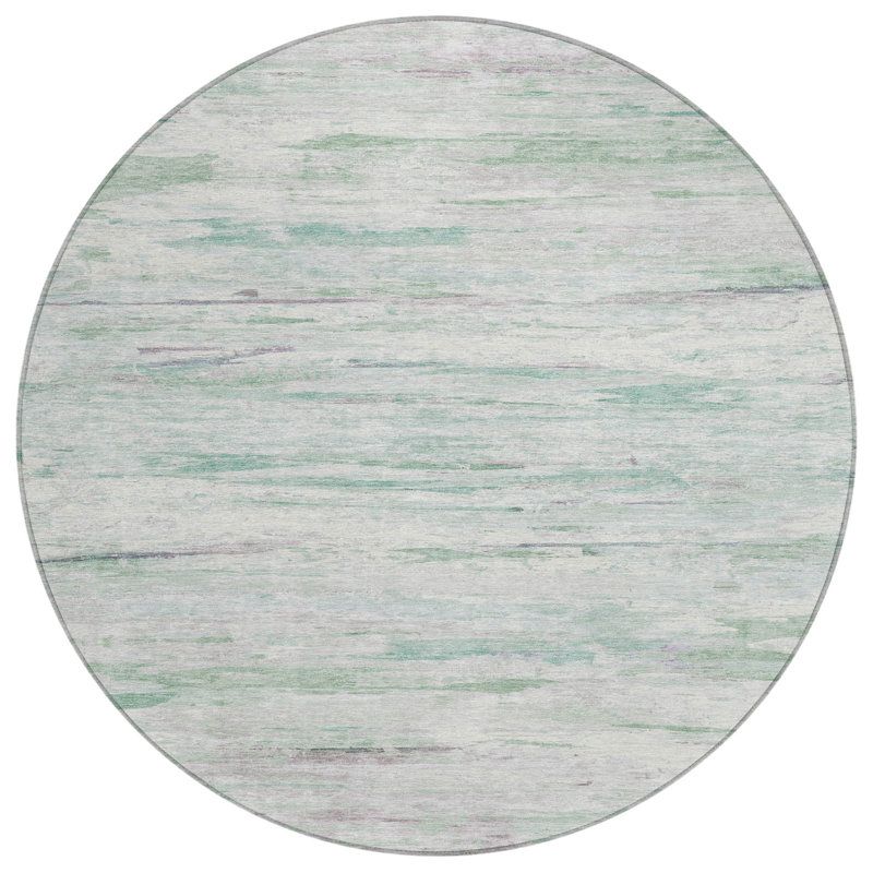 Machine Washable Indoor/Outdoor Xhevrie Aloe Rug, Round 8'
