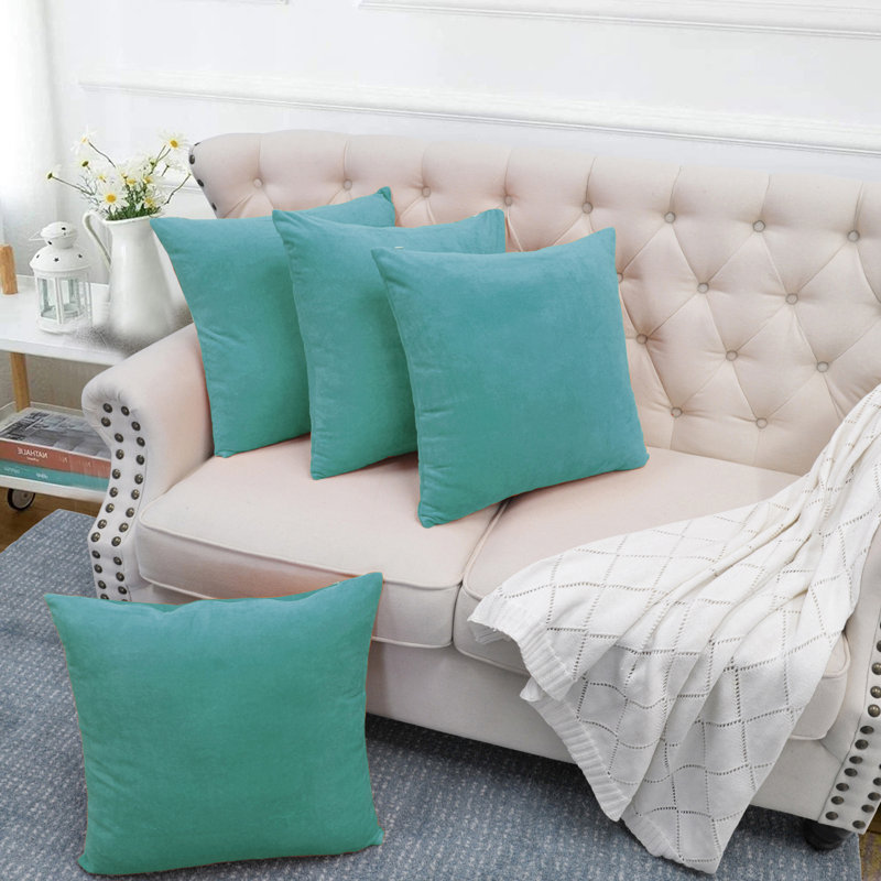 Supersoft Velvet Square Throw Pillow Cover, Aqua