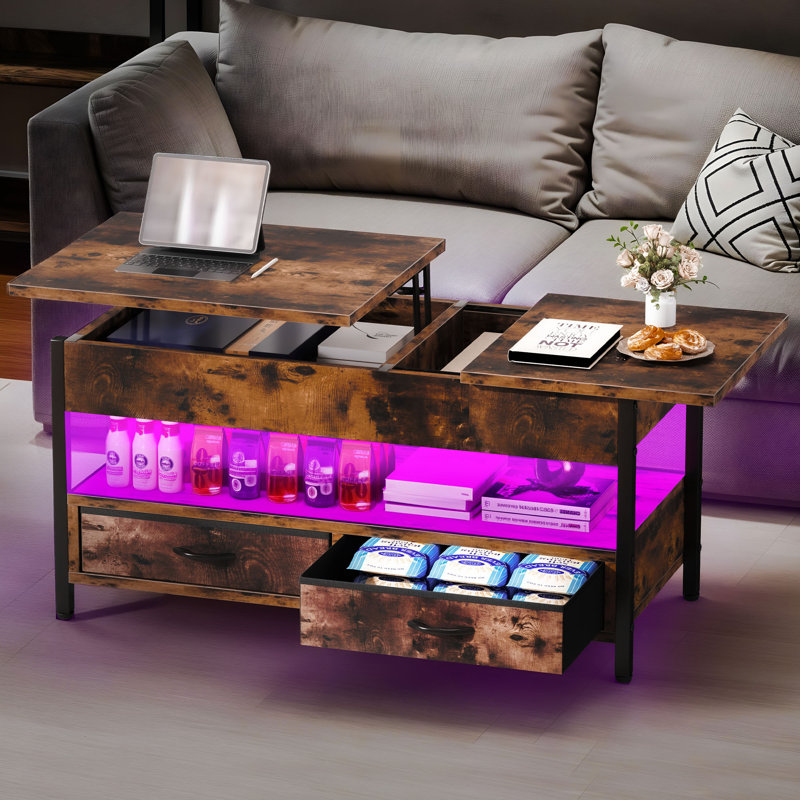 Lift Top Coffee Table with Storage and LED Lighting