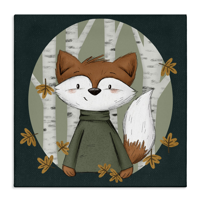 Renard automnal et toile de bouleaux, conception de Sarah Hickman, H 17 po x l 17 po