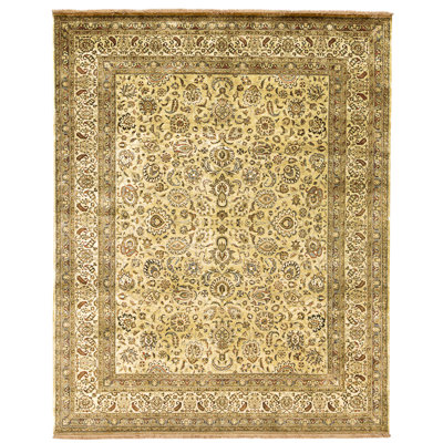 High-Quality Hand-Knotted Gold And Beige Area Rug