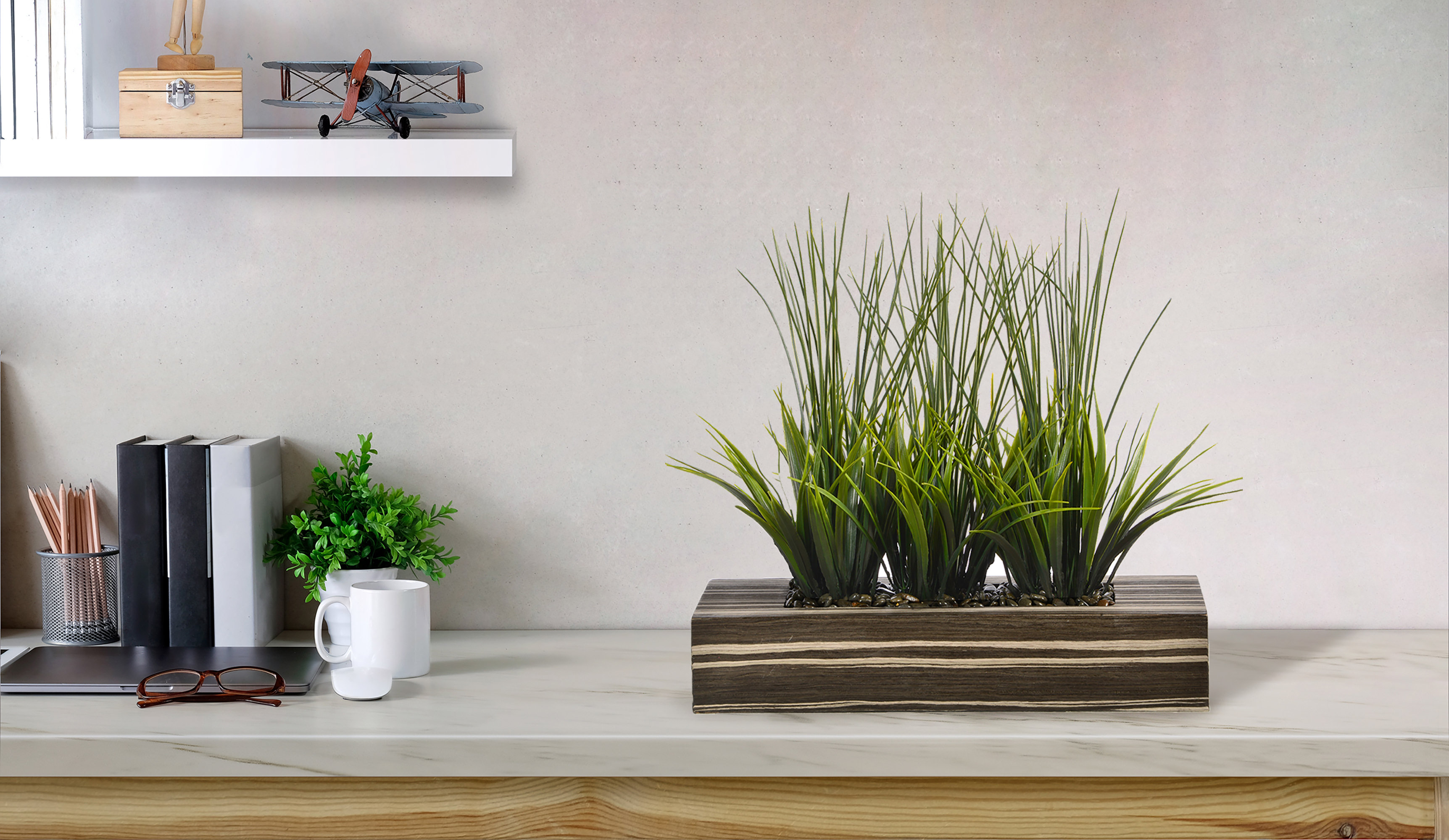 Primrue 22'' Faux Onion Grass Plant in Wood Planter & Reviews | Wayfair