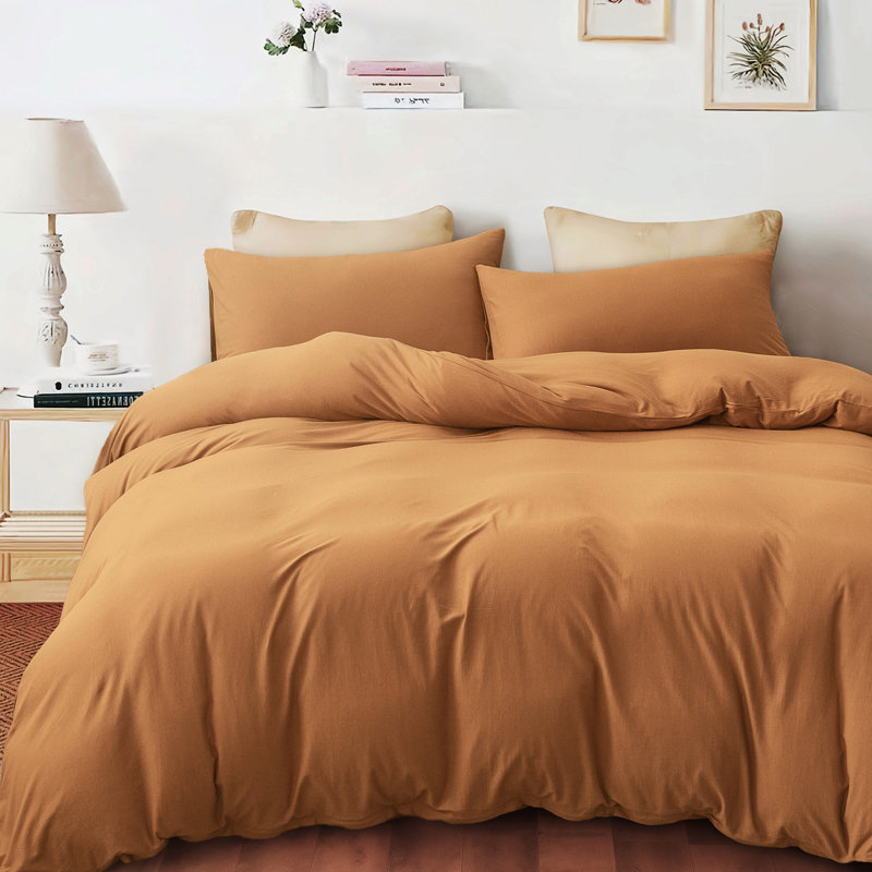 Ensemble de housse de couette en coton jersey, Orange brûlé, Housse de couette très grand californien + 2 taie