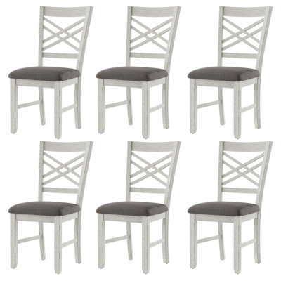 Ensemble de 6 chaises de salle à manger en bois massif rembourrées à dossier croisé, chaises de cuisine en bois sans accoudoirs avec pieds en bois d'hévéa massif pour la salle à manger et le salon