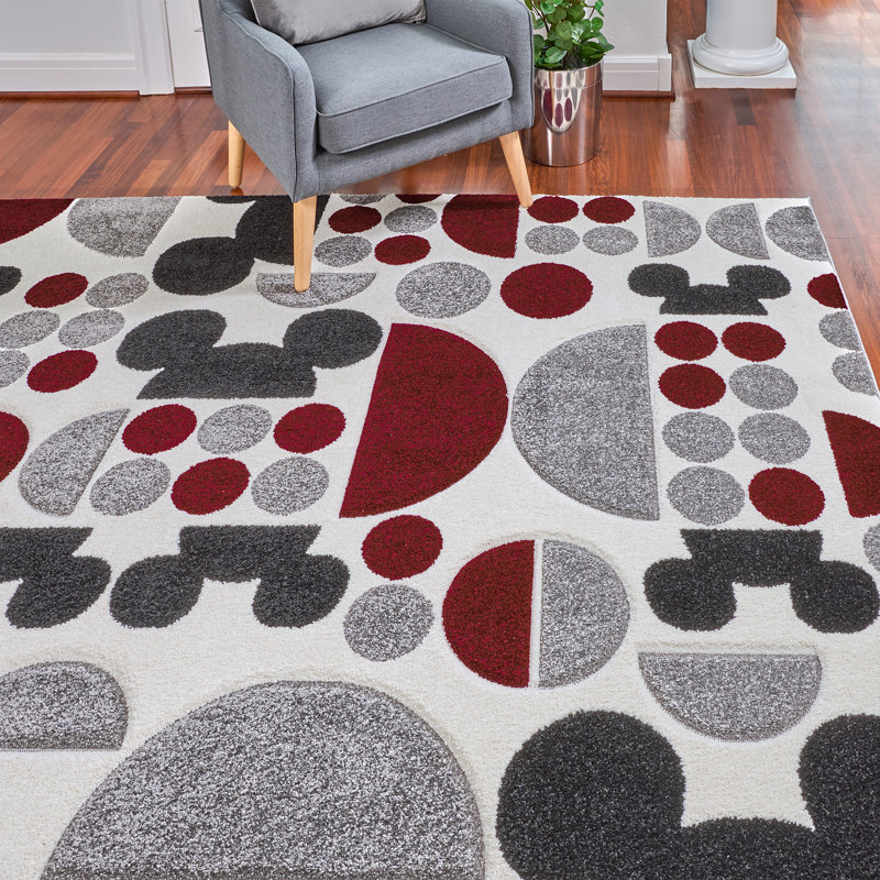 Mickey's Funhouse Geometric Red Synthetic 8'x10' Kids Area Rug