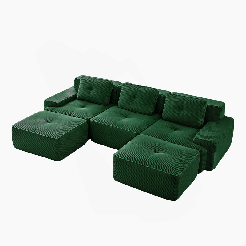 Canapé modulaire en forme de U de 117 pouces, tissu en velours côtelé, assise profonde, repose-pieds mobile, sans assemblage, conception antidérapante