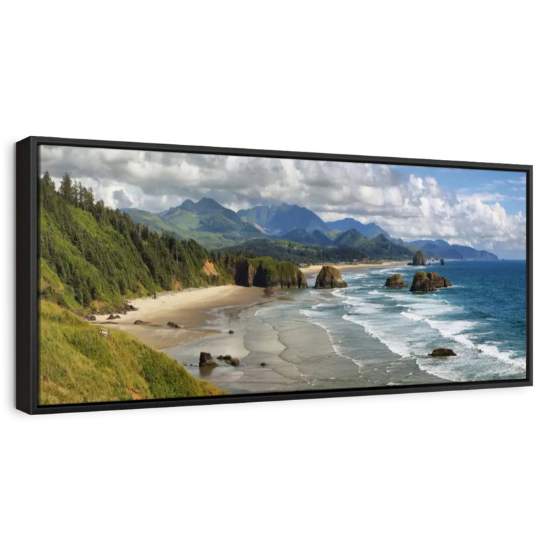 Cannon Beach Coast, 31 po x 11 po, Cadre flottant noir