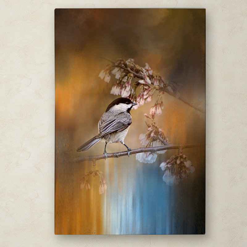 «Mésange dans le jardin» de Vidur, impression sur toile tendue, H 32 po x l 22 po