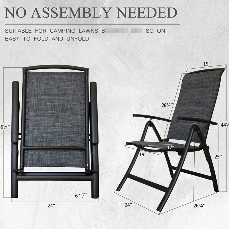 Chaises de patio 2 pièces - Accoudoirs en aluminium et réglables convenant aux cours, balcons, cadre gris foncé (2 chaises), fauteuil inclinable avec camping