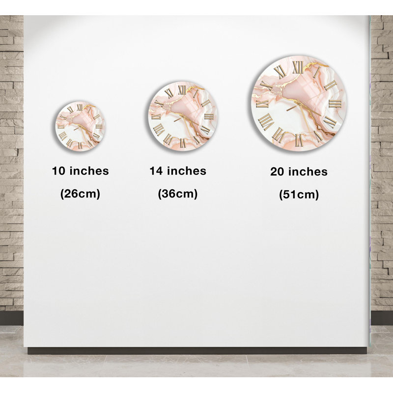 Horloge murale en verre trempé rose marbré, horloge décorative dorée, art abstrait, horloge murale, horloge murale de style moderne