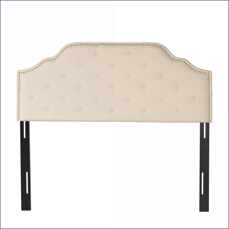 Queen Size Solid Wood Tufted Upholstered Headboard with Adjustable Height, Metal Legs &amp; Nailhead Trim