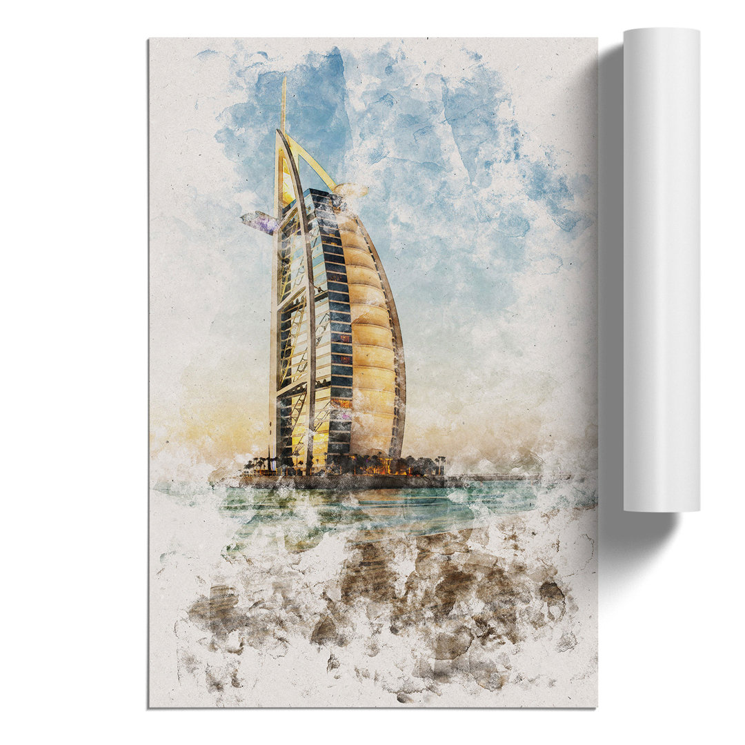 The Burj Al Arab in Dubai Watercolour - Frameless Print