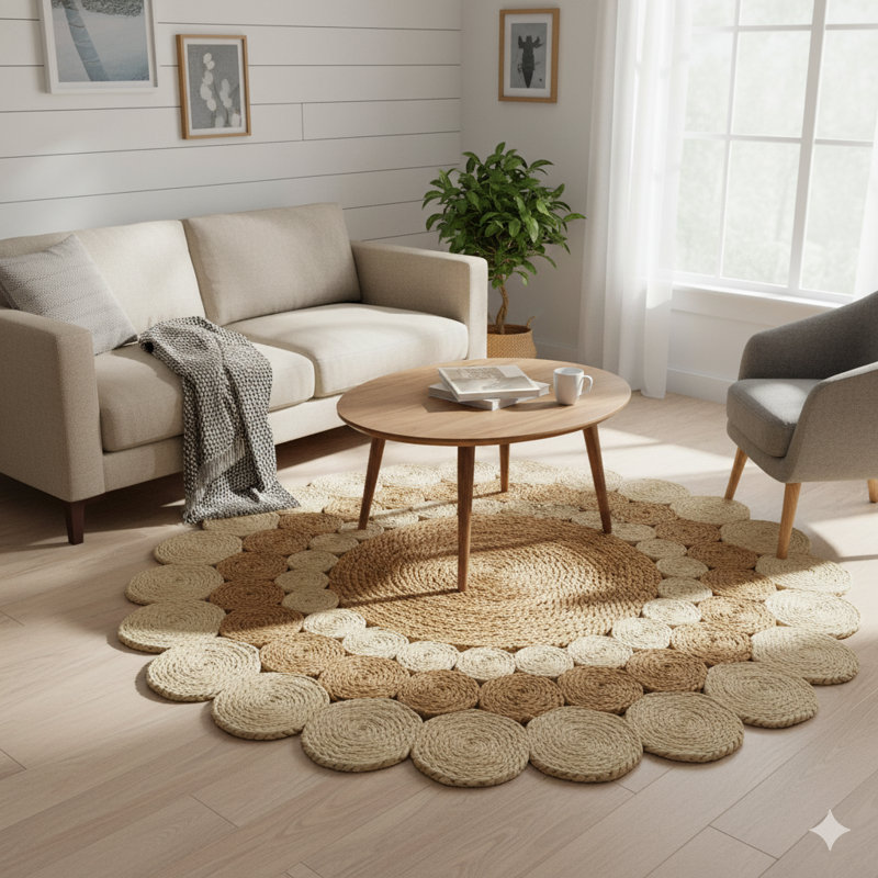 Tapis rond en jute deux tons
