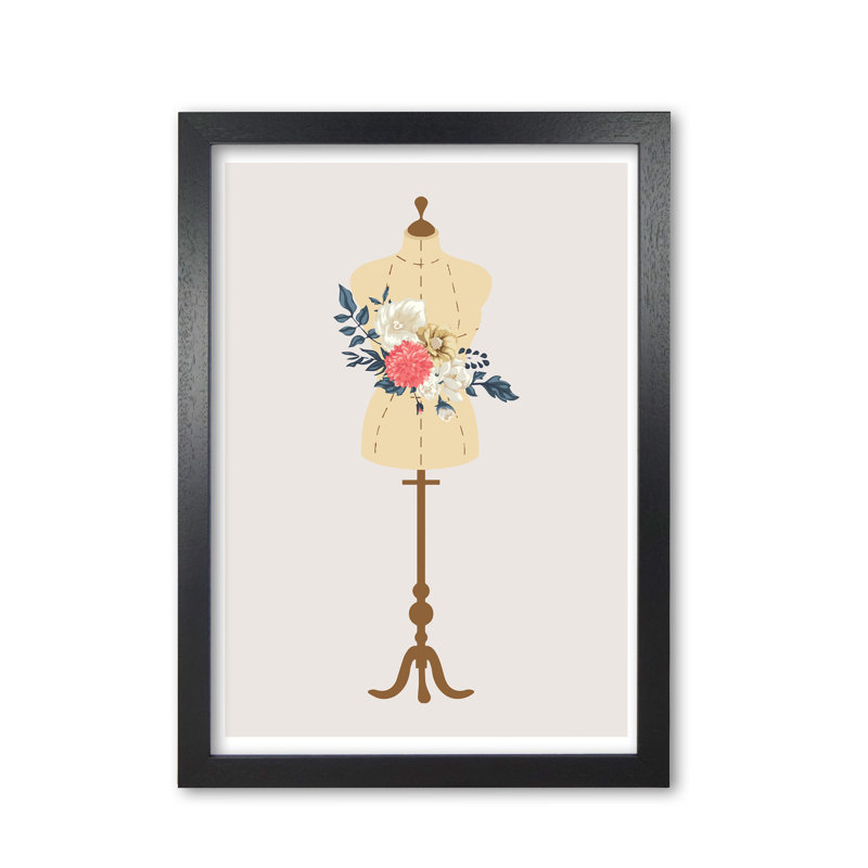 Floral Manikin - Print, 30 cm H x 21 cm W x 5 cm D, Black Grain Frame