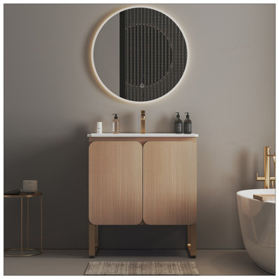 30 inch Freestanding  Bathroom Storage Vanity with Ceramic Sink and Metal Support