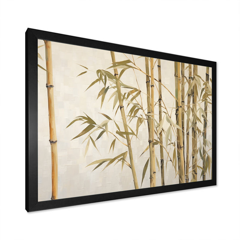 «Beige minimalisme bambou sérénité I» sur toile, H 34 po x l 44 po x P 1,5 po, Cadre photo noir
