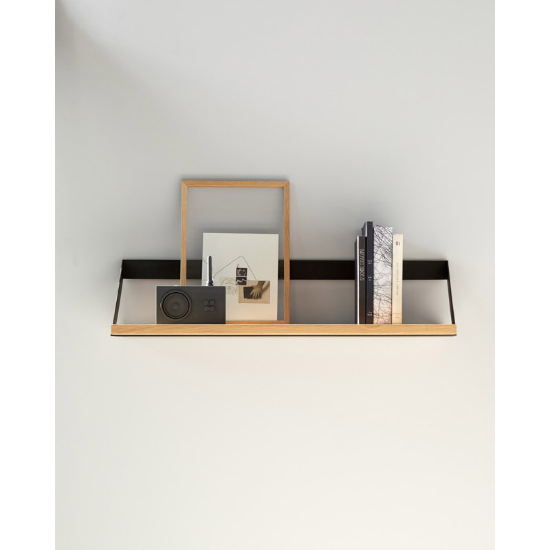 Ribbon Oak Solid Wood Floating Shelf, Black