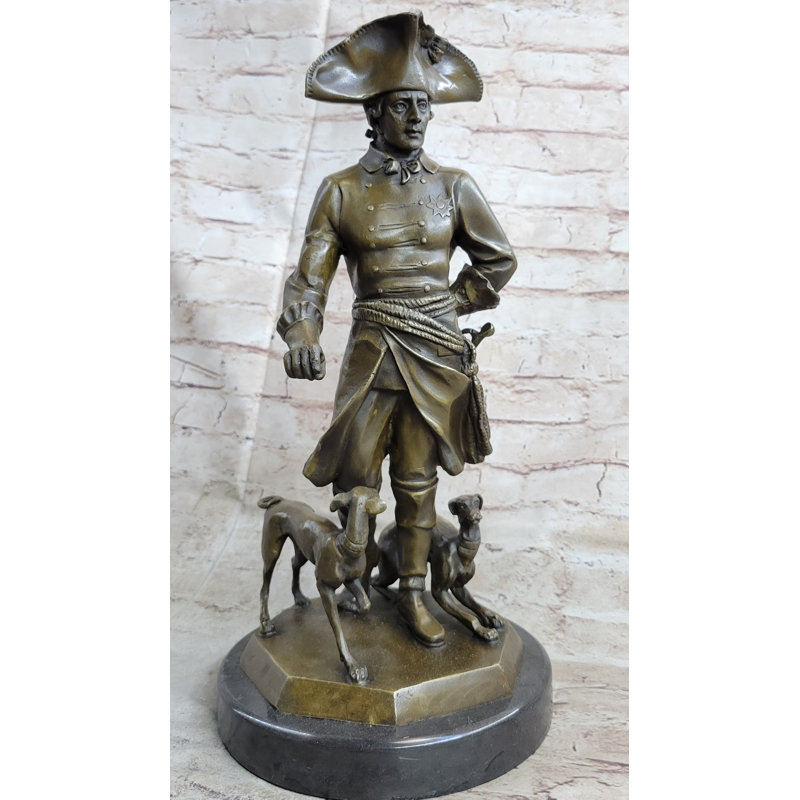 Statue de bronze de statue de bronze de Frederick Prusse de la Prusse avec chiens Kaesbach 16 po x 8,5 po