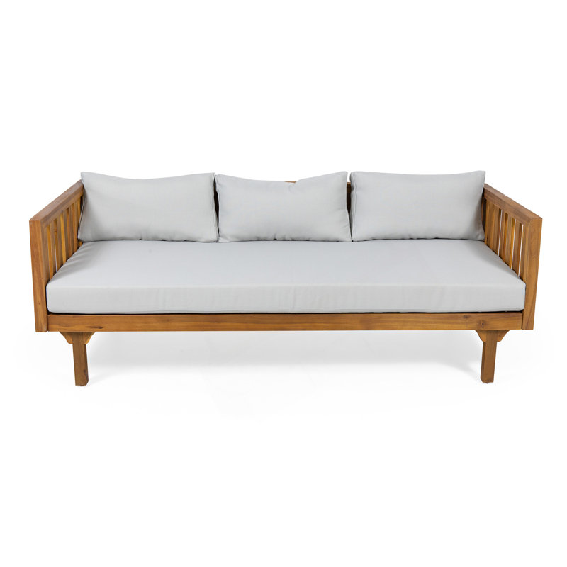 3 Seater Acacia Wood Daybed With Slat Paneling And Water-Resistant Cushions For Outdoor Use, Beige