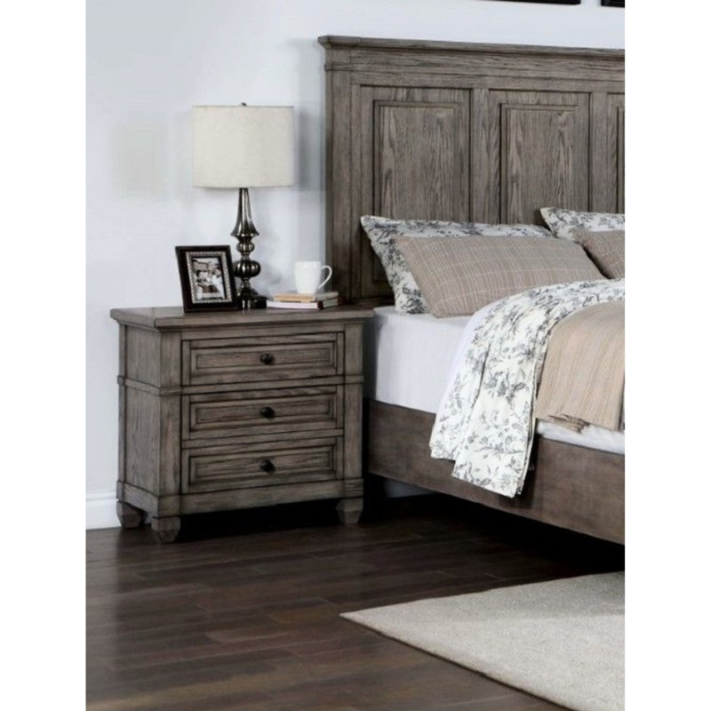 Armoire de chevet transitionnelle en bois massif 3, Gris chaleureux