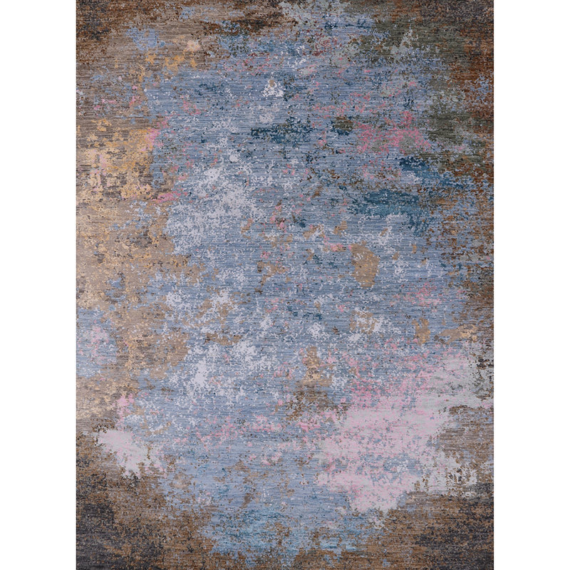 Tapis bleu / brun Brookeville, Rond 5 pi