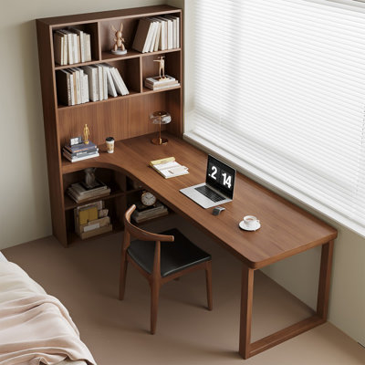 Nut-brown L-Shaped Solid Wood desk