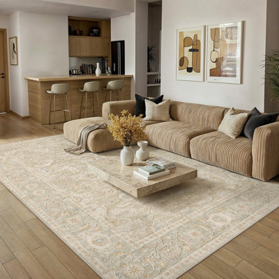 Tapis oriental lavable rétro avec envers antidérapant