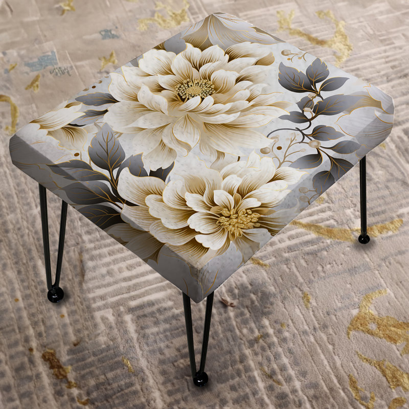 Repose-pieds rectangulaire blanc et doré Chrysalemum Mandalas II