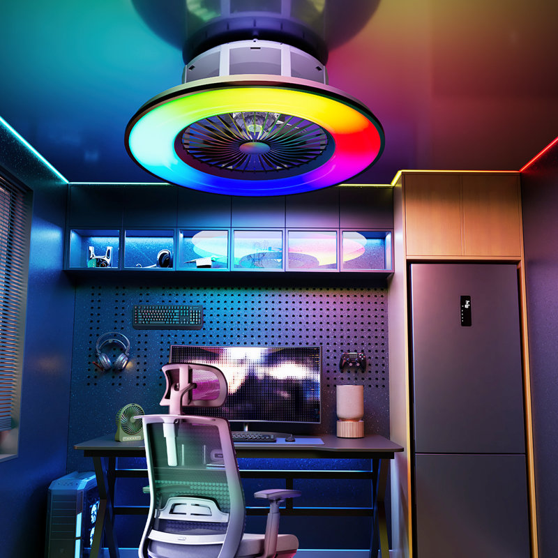 Ventilateur de plafond à profil bas de 22 po avec lumière DEL Télécommande RVB Amaaz Haut-parleur Bluetooth intelligent pour la chambre à coucher et le salon