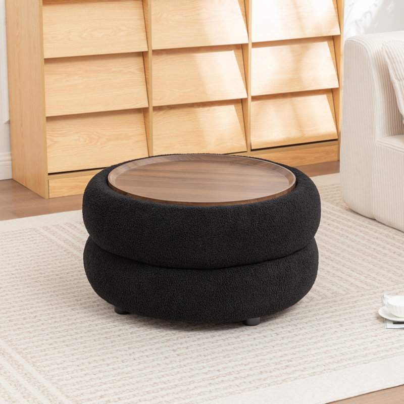 Round Coffee Table With Storage, Black