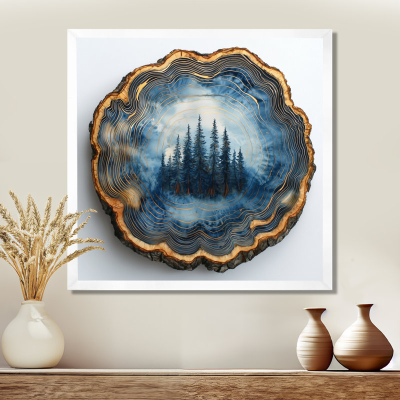 Forêt bleue de Gerzon, glissade sur bois, collage I - art mural forêt, H 16 po x l 16 po, Blanc