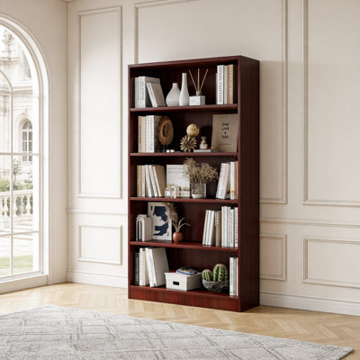 Tall 60 Inch Wooden Bookcase with 5 Adjustable Shelves for Bedroom, Durable and Easy to Assemble Storage Solution.