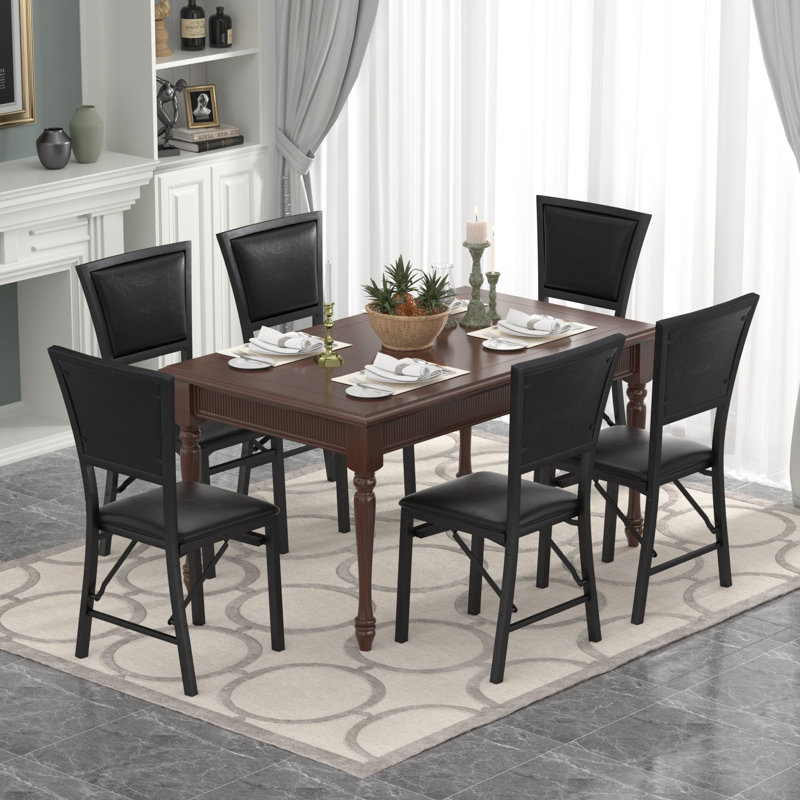 Ailse Folding Dining Chair Set Of 6, Upholstered PU Leather Dining Room Chairs, 6-Piece Faux Leather Parsons Chairs, Space-Saving Foldable Kitchen Armless Side Chair with Metal Frame, 300 lbs Capacity, For Dining Room, Living Room, Kitchen and Restaurant