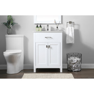 Caroleena 24'' Single Bathroom Vanity with Engineered Marble Top (Overall 34'' H X 24'' W X 19'' D Basin 8.25'' D X 10.24'' W X 15.35'' L Cabinet Interior 21.06'' H X 17.24'' W X 27.83'' D Vanity Base/Stand Height from Top to Bottom 33.29'') gray 