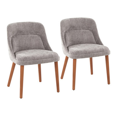 Chair In Walnut Wood And Grey Fabric - Set Of 2