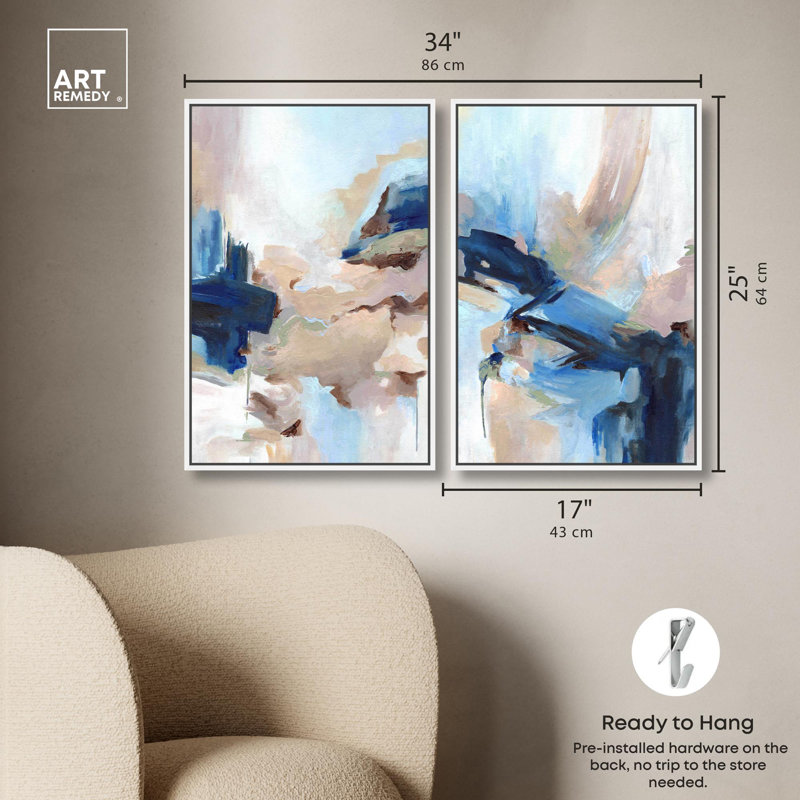 «Colors of Idylle», ensemble de 2 impressions sur toile tendance par Art Remedy, H 24 po x l 16 po, Cadre flottant blanc