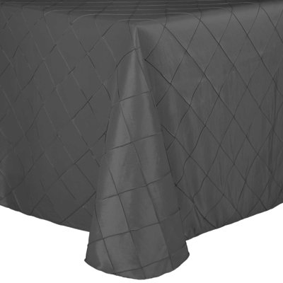 Ultimate Textile Embroidered Pintuck Taffeta 60 X 102-Inch Oval Tablecloth Steel Grey