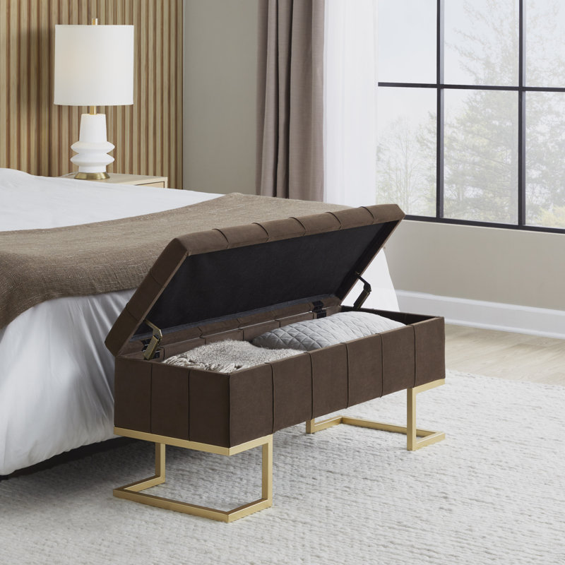 Freea Velvet Upholstered Storage Bench, Brown