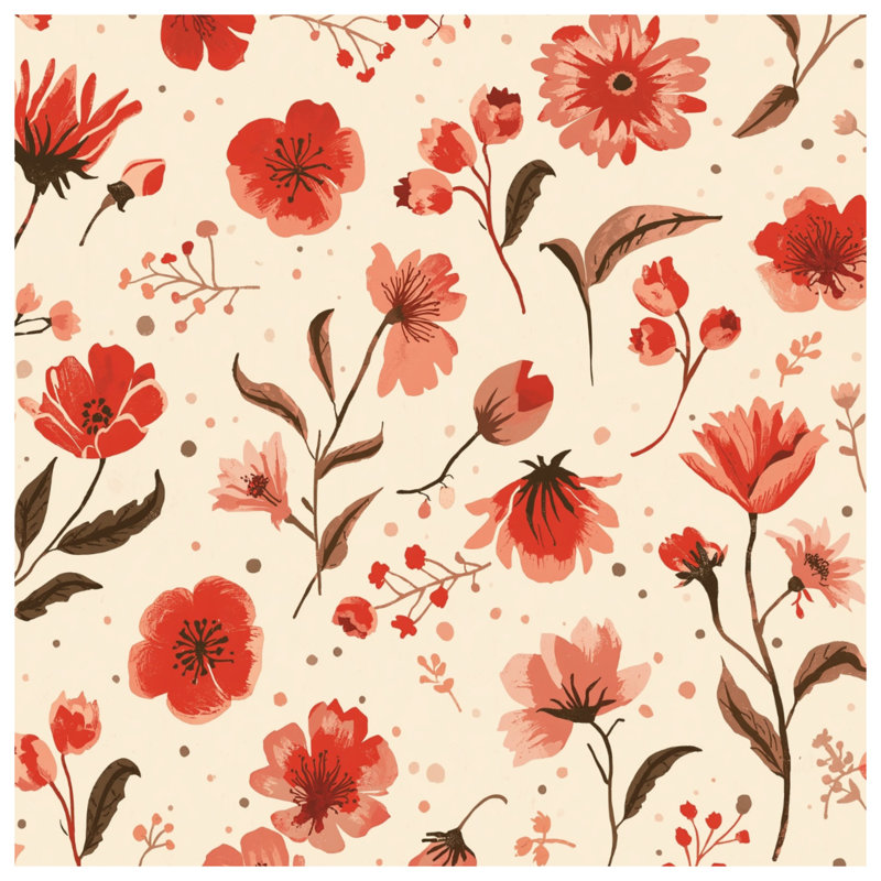 Red Floral Pattern Comforter, Twin