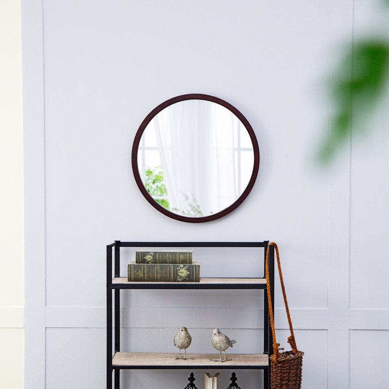 Miroir mural 20 "x 20" avec cadre en bois, Marron foncé