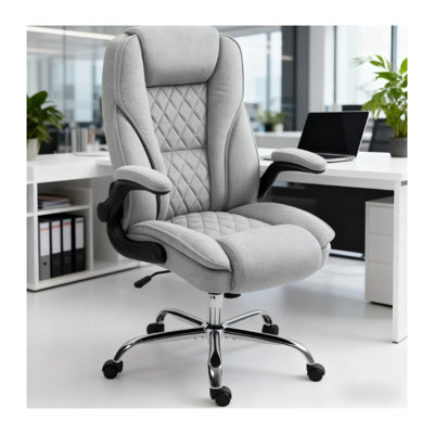 Chaise de bureau ergonomique à haut dossier avec revêtement en velours et hauteur réglable, gris