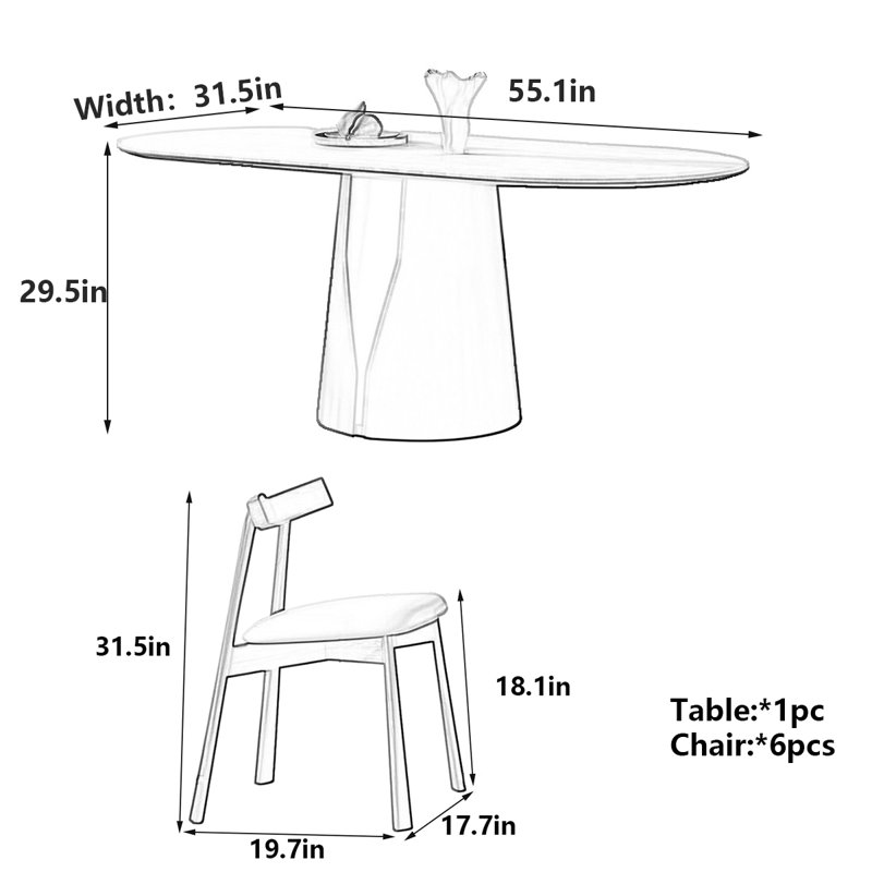Table de salle à manger Modern Italian RockSlab, 7, H 29,5 po x L 55,1 po x l 31,5 po