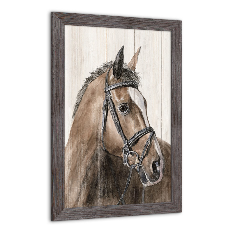 Cheval avec bride, reproduction encadrée, H 30 po x l 20 po x P 0,75 po