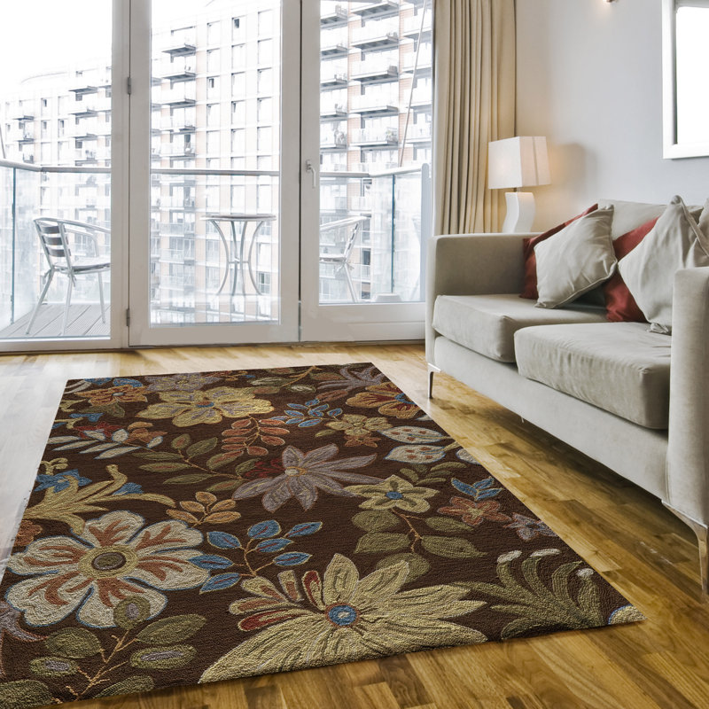 Tapis brun crocheté à la main Marmolejo, Rectangle 3 pi 6 po x 5 pi 6 po