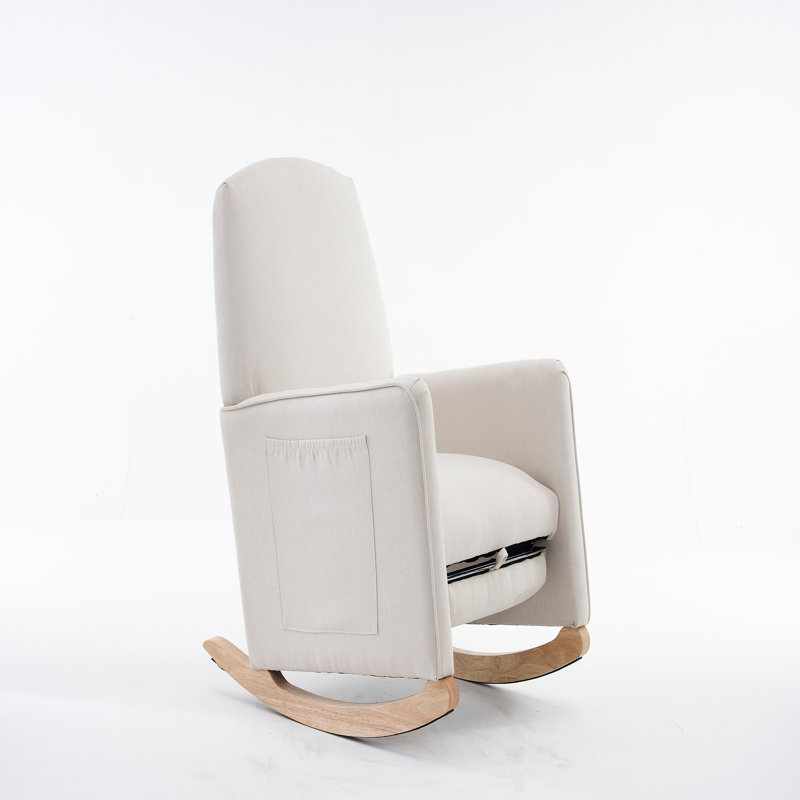 Chaise berçante en coton et lin avec repose-pieds réglable, Beige