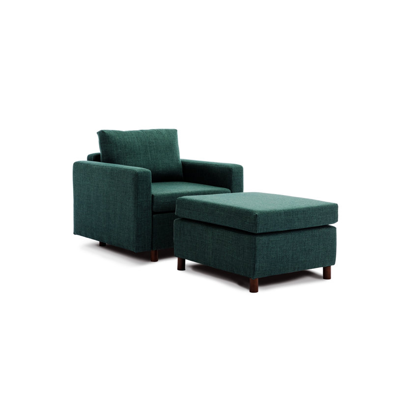 Kaiveon Upholstered Armchair with Ottoman, Green Linen