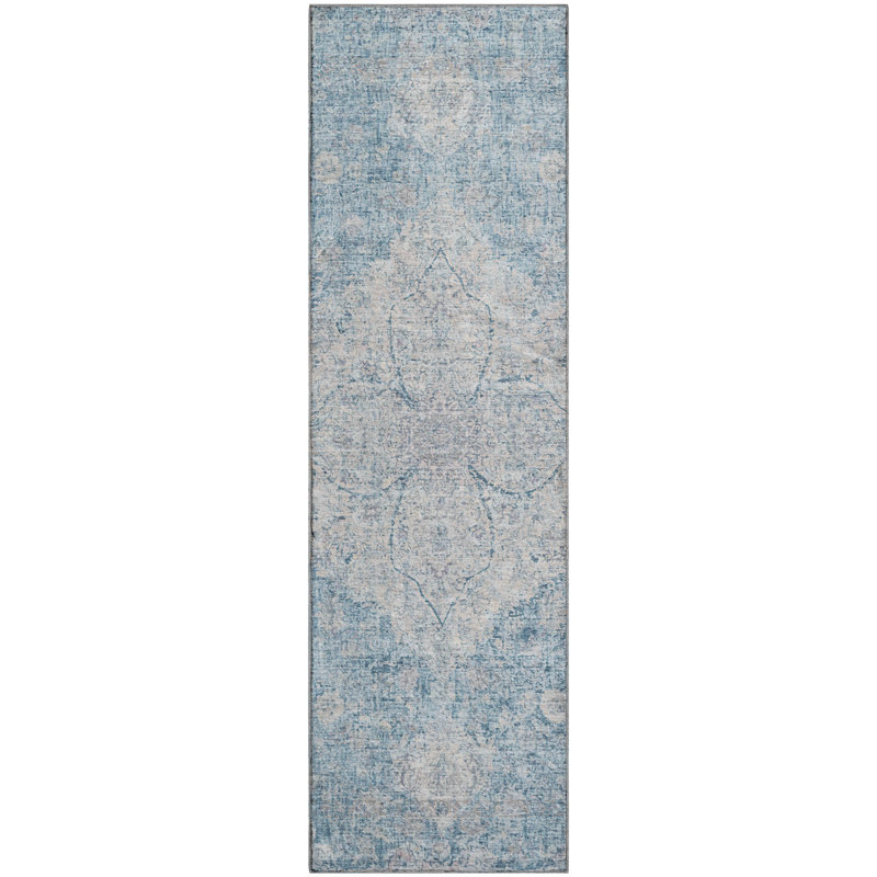 Premium Machine Washable Mayfield AMF2136 global Rug, Denim, 2'3" x 7'6" Runner