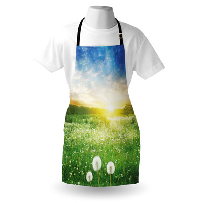 Tablier de printemps East Urban Home unisexe, champ de fleurs de pissenlit, taille adulte, vert lime bleu