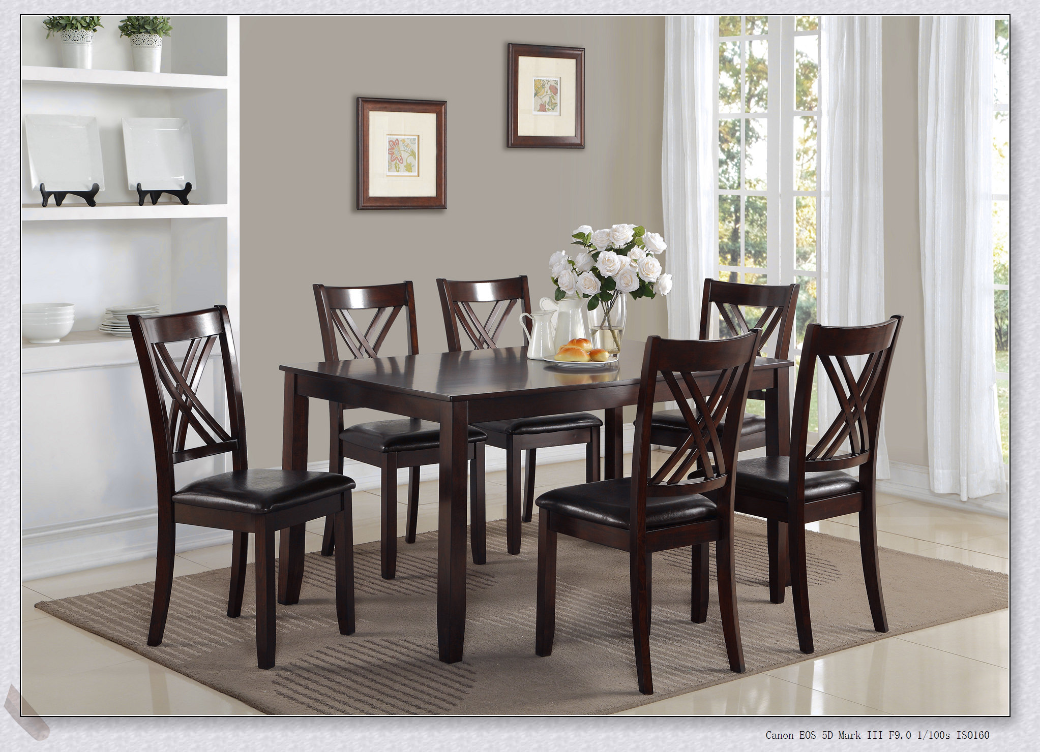 Think Urban 7-Piece Transitional Dining Set with Brown Espresso Table ...